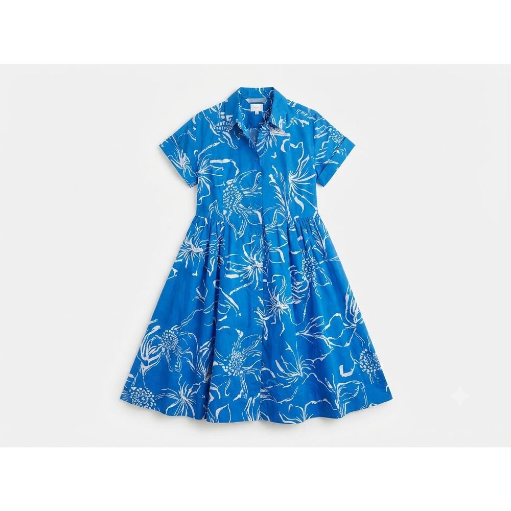 Maye M Margot Shirt Dress Arcadia Print Blue Floral Linen Cotton Coastal Casual